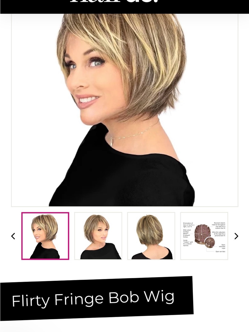 Flirty Fringe Bob Wig -by Hairdo. Glazed Mocha color w/ blonde highlights.